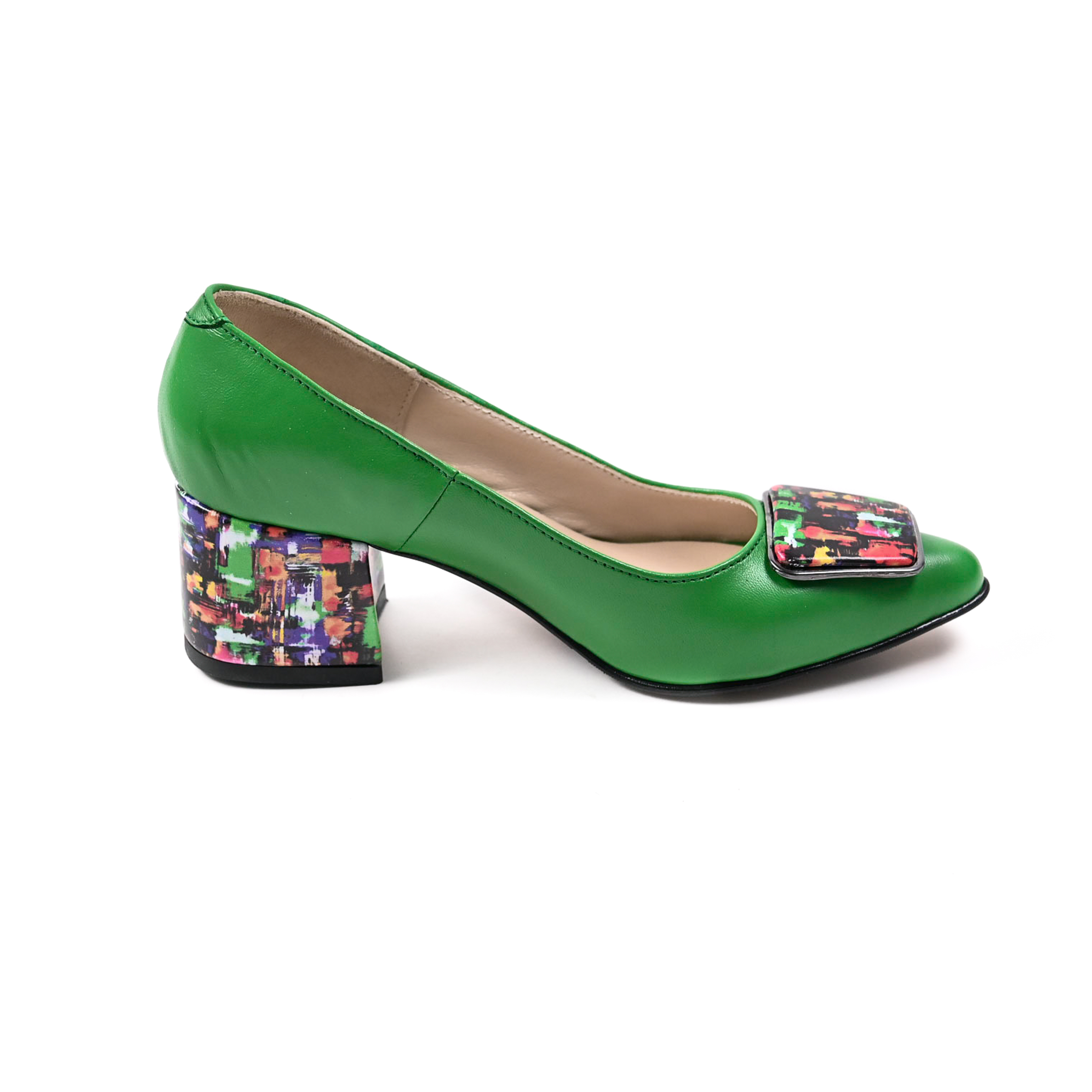 Get injured interference Eradicate Pantofi eleganti dama din piele naturala de culoare verde si toc multicolor  de 5.5 cm - Bottino