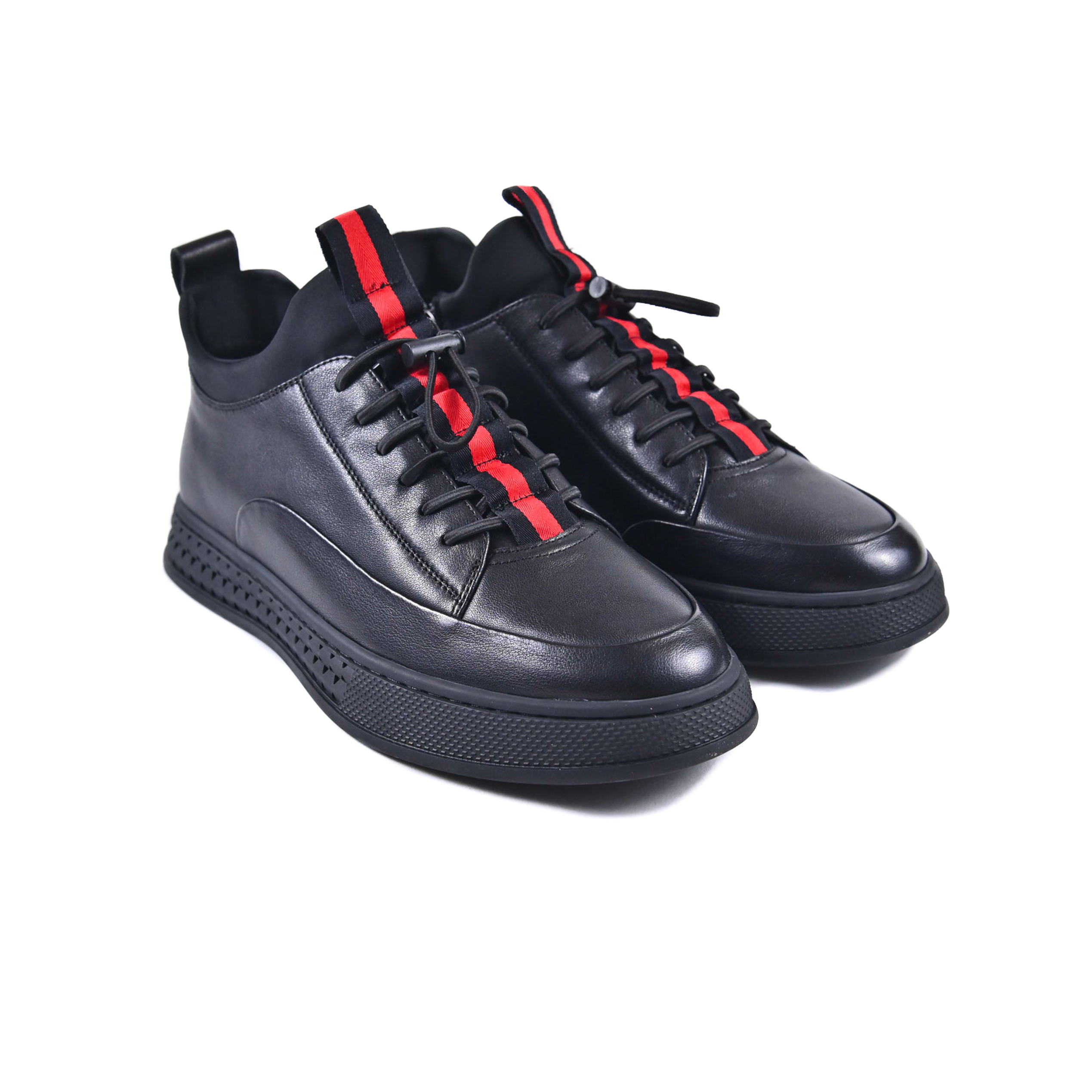 warrant Creed crew Pantofi casual barbati din piele naturala de culoare negru cu fermoar  lateral si siret elastic. - Bottino